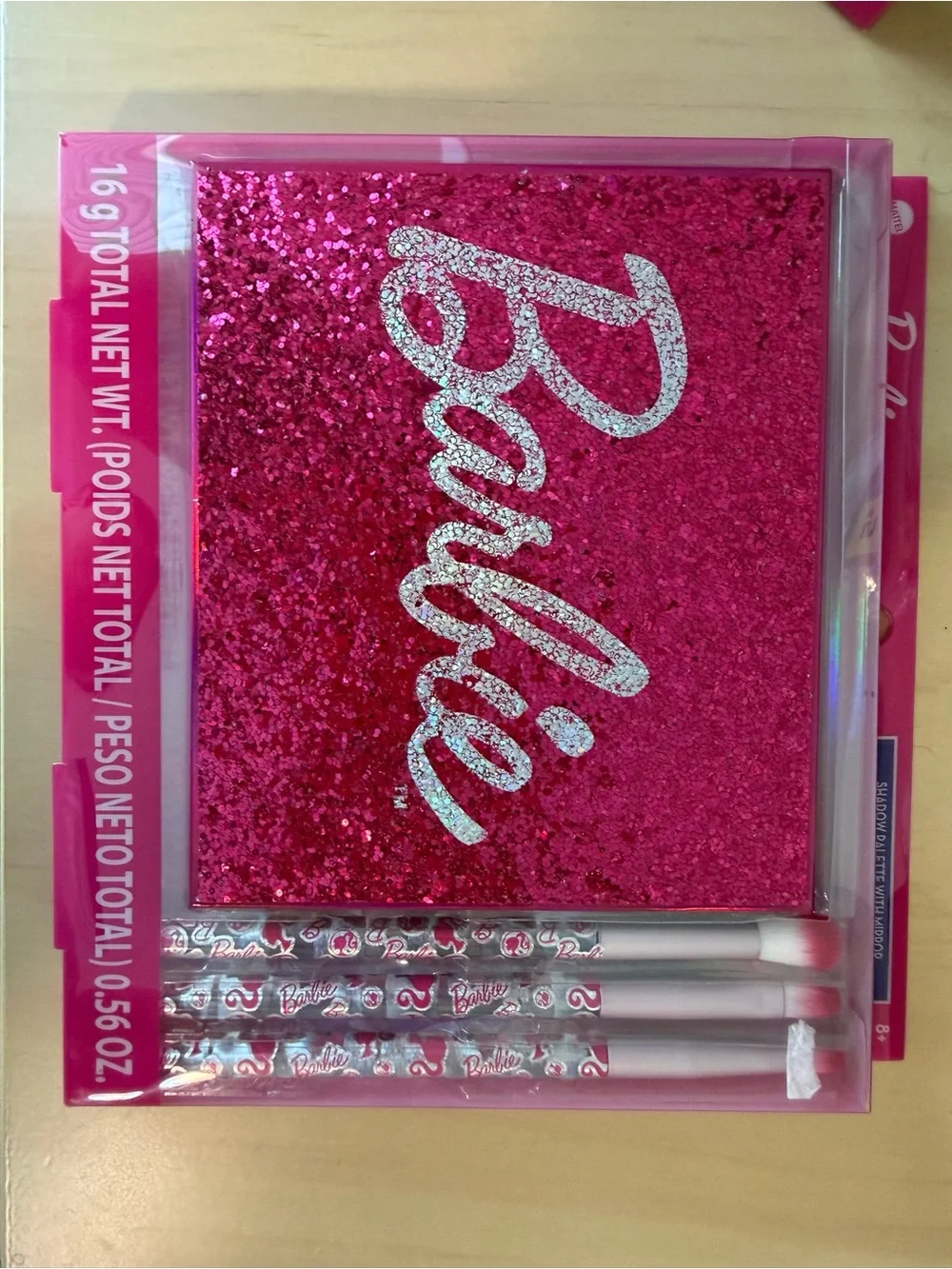 Barbie Hot Pink Glitter Makeup Palette with Glitter Logo and Brushes